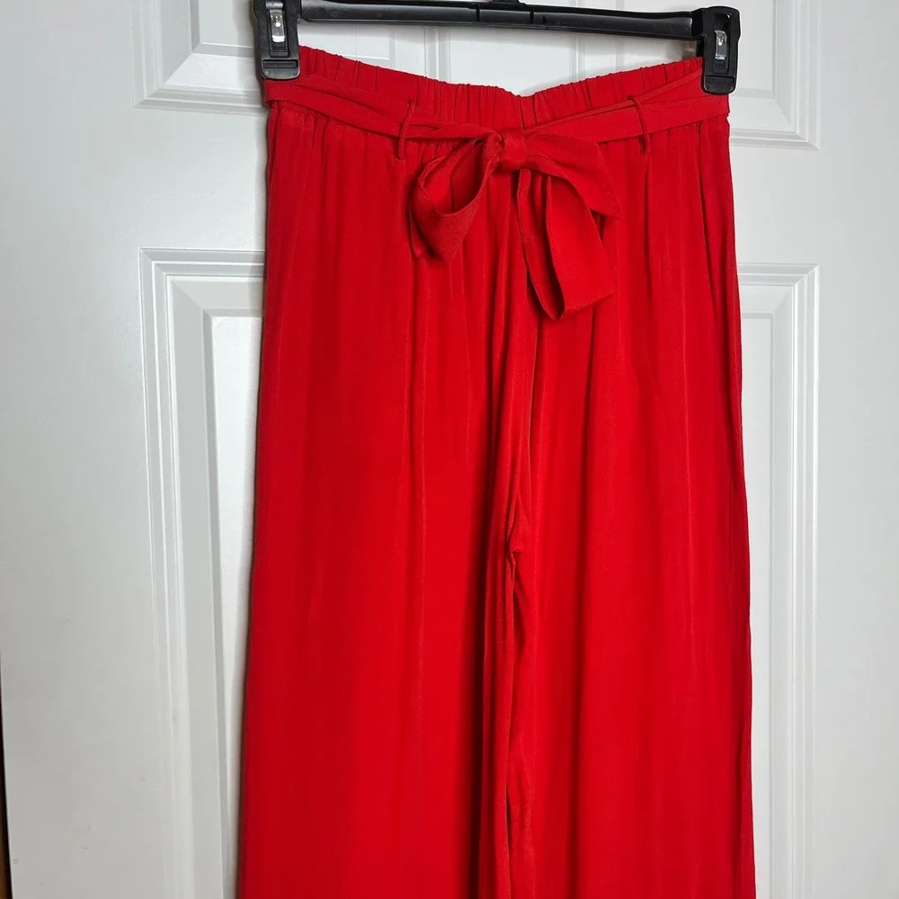Wilfred Aritizia Red Wide Leg Crop Pants Tie in the Back Small Elastic Waist